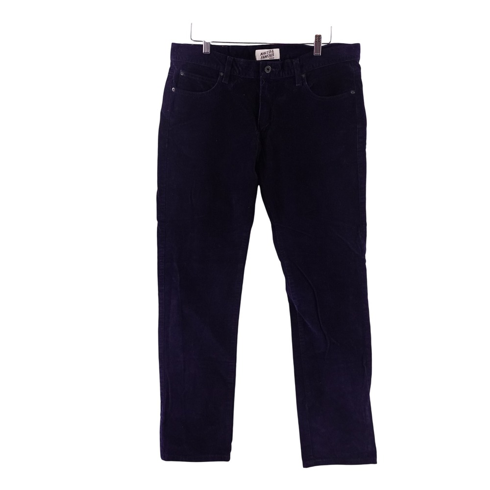 Naked & Famous Mens 36x32 Navy Blue Corduroy Pants Five Pocket Trousers